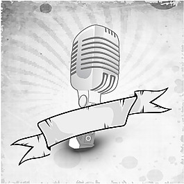 复古的音乐背景 麦克风和丝带