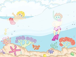 孩子们游泳矢量插画