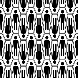 黑色和白色的万圣节无缝图案的棺材