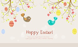 复活节的背景与鸟类矢量插画