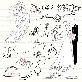 婚礼的可爱迷人的涂鸦