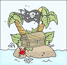 金银岛的海-卡通插画矢量