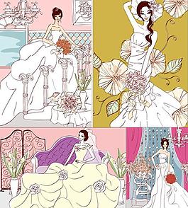 淡雅婚纱插画矢量图