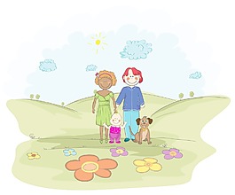 卡通背景与家庭矢量插画