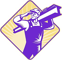 建筑工人把工字钢致敬