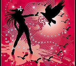 女性人物与老鹰剪影矢量图