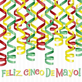 Feliz Cinco de Mayo（幸福5月第五）卷曲丝带卡片矢量格式
