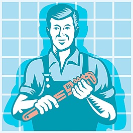 水管工工人用扳手复古