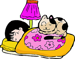 睡觉的女孩和小猫