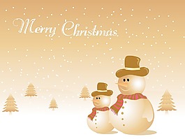 在降雪雪人和树