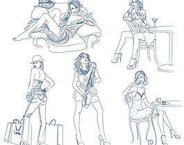 女性素描线稿02矢量图
