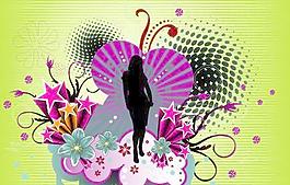 时尚女人与花纹矢量图16