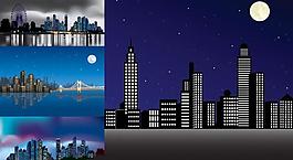 夜晚城市建筑物矢量图