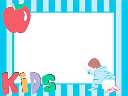 苹果和孩子抽象的蓝色框