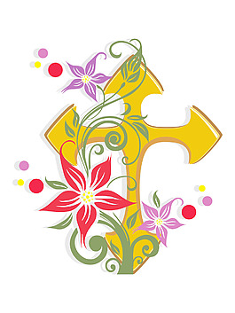 背景与孤立的花装饰的十字架