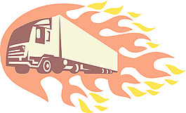 集装箱卡车和拖车的火焰复古