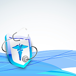 在蓝色波背景医疗符号和sethescope医学概念