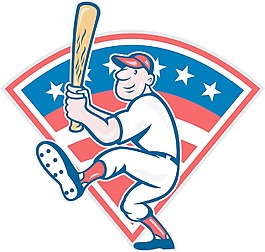 美国棒球运动员击球的卡通