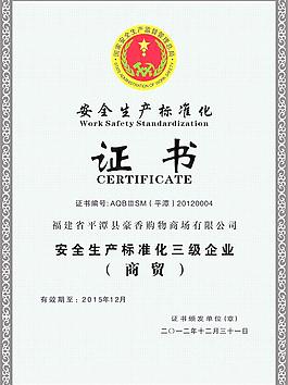 安全生产标准化证书