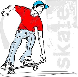 滑板男孩矢量插画草图