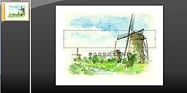 卡通风车场景PPT模板