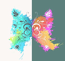 用花蝴蝶矢量画插图