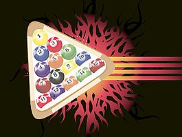 火红的背景和丰富多彩的台球