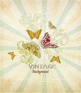 蝴蝶花光复古插画矢量