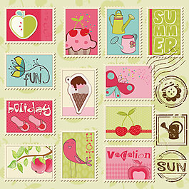 卡通插画邮票冰淇淋