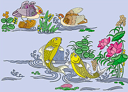 矢量素材手绘工笔画