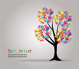 矢量绚彩树叶卡通图案