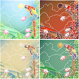 矢量素材鹦鹉绚丽花纹背景