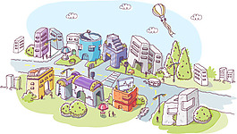 可爱城市场景矢量素材