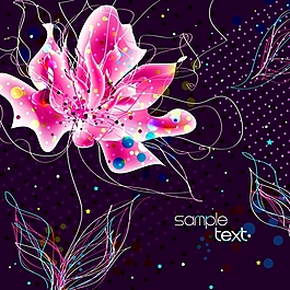 矢量幻彩线条斑点花朵素材