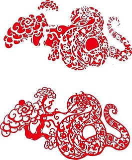 中国传统蛇形剪纸矢量图