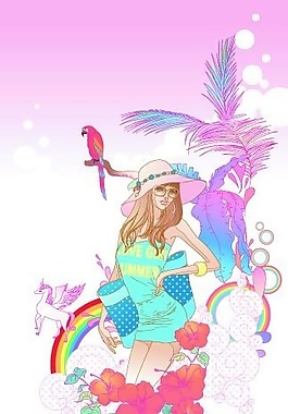 矢量女生休闲度假插画素材