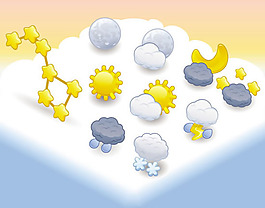 卡通天气图标太阳雪花乌云