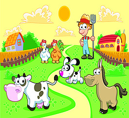 卡通牧场插画