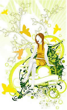 潮流剪影女孩与花纹