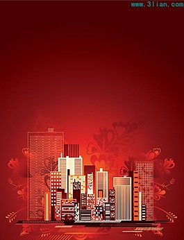 高楼与红色背景