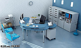 冷色调办公室3D模型