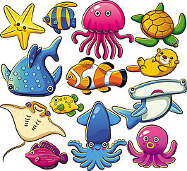 卡通海洋动物矢量免费素材