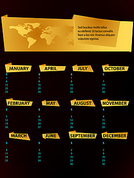2012英文日历矢量图