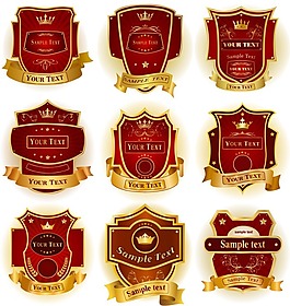 金色丝带皇冠标签矢量图