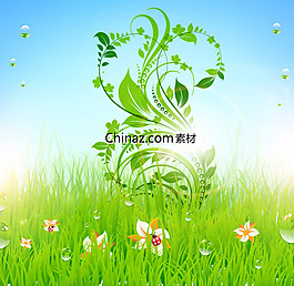 鲜花小草绿叶矢量素材