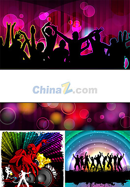 动感欢呼人群矢量剪影素材