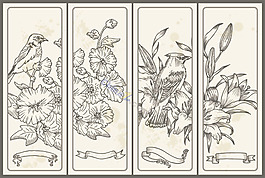 线描花鸟插画矢量素材
