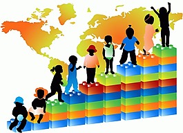 儿童与世界地图矢量图