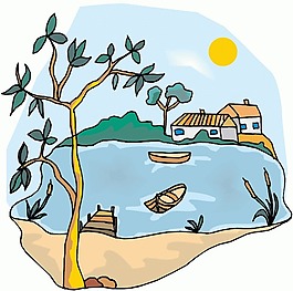 小渔村风景矢量图