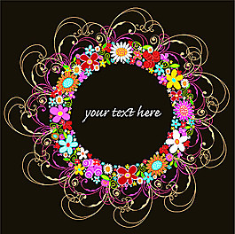 色彩斑斓的花卉组成的花圈矢量素材